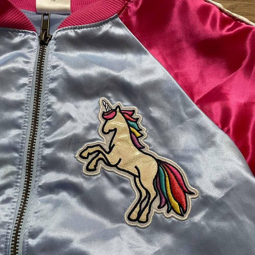Unicorn Satin with Pink and Blue Accents Bomber Jacket - Picture 6 of 9